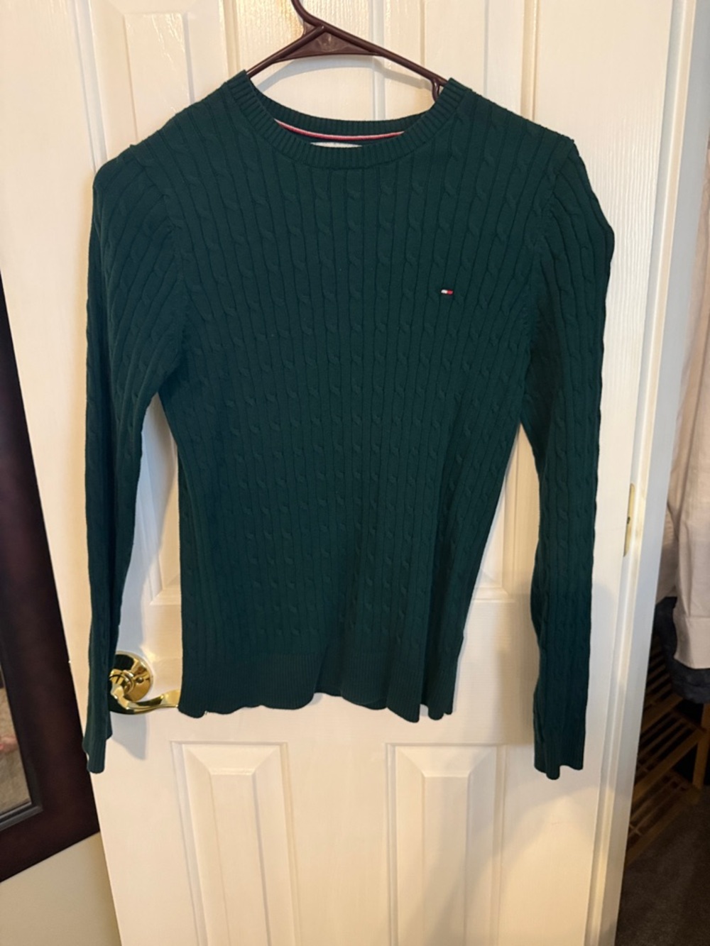 Tommy Hilfiger Men's Forest Green Cable Knit Crewneck Sweater